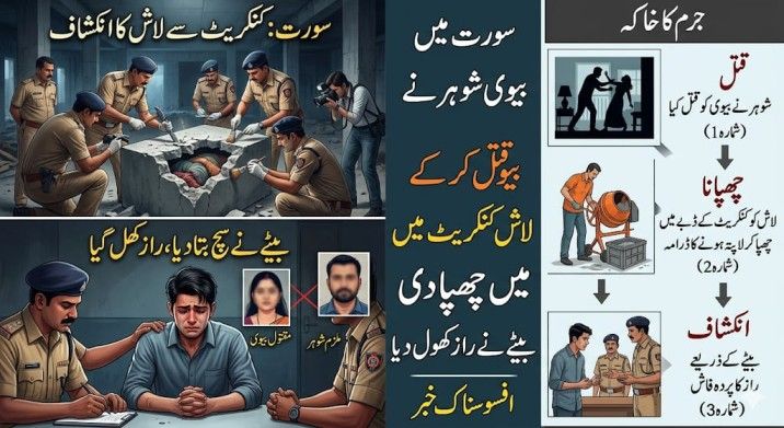 سورت میں شوہر نے بیوی کو قتل کر کے لاش کنکریٹ میں چھپا دی، بیٹے نے راز کھول دیا