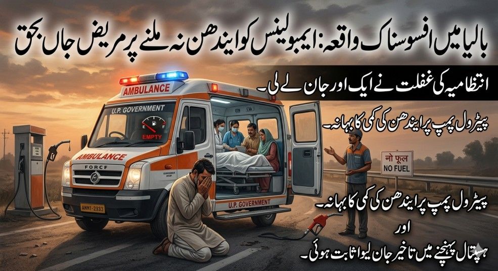 بالیا میں افسوسناک واقعہ: ایمبولینس کو ایندھن نہ ملنے پر مریض جاں بحق